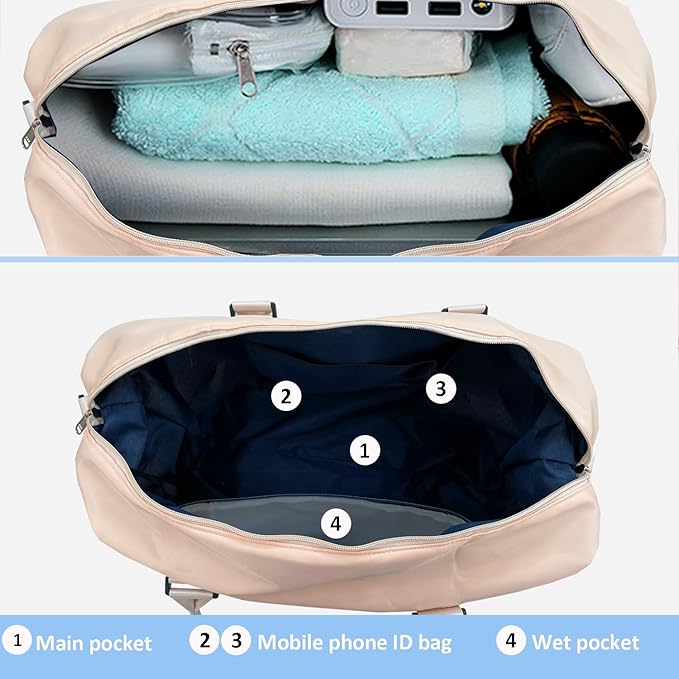 Travel Duffle Bag, Waterproof Sport Tote Gym Bag for Women Men, Overnight Weekender Carry On Bag with Wet Pocket