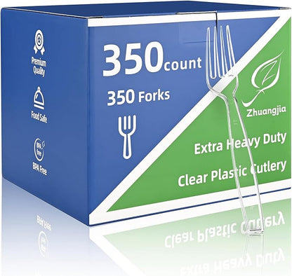 350 Count Clear Plastic forks, Extra Heavy Duty Plastic Forks, Premium Disposable Forks, BPA-Free stainless steel fork disposable for Party Supplies, Weddings and Everyday Use