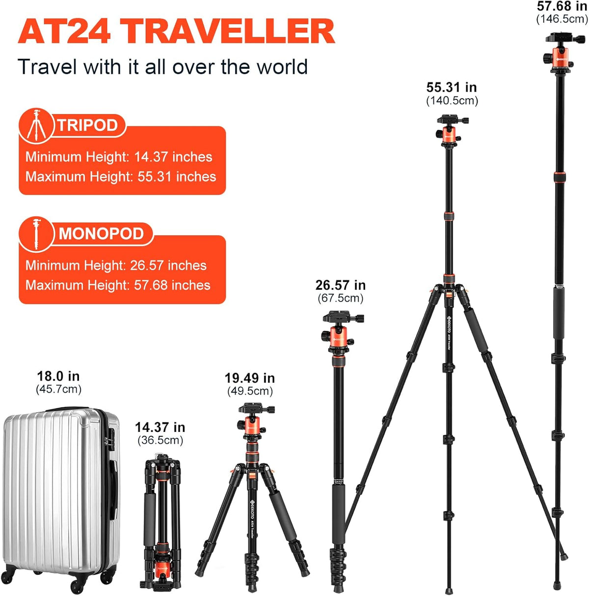 GEEKOTO 58” Magnetic Tripod, Compact Aluminum Alloy Lightweight Magsafe Camera Tripod with 360 Degree Panorama Ball Head, Professional Camera Tripod for Travelling, Learning and Working