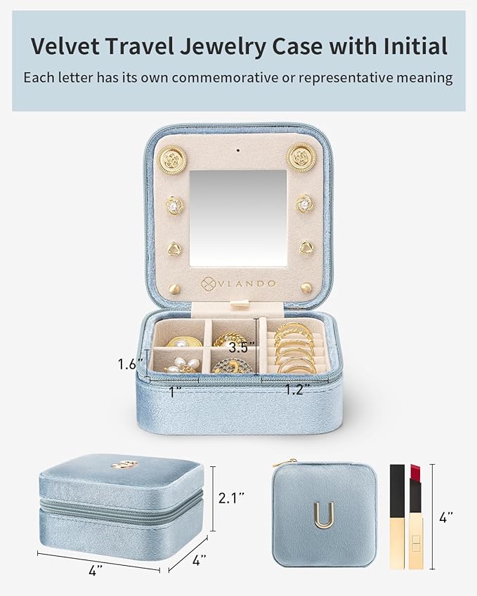 Vlando Mom Gifts for Women, Travel Jewelry Case for Mother Gifts, Travel Gifts for Mother Mom from Daughters, Travel Essentials Small Jewelry Box, Jewelry Travel Organizer - Letter U, Navy Blue