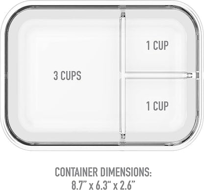 Bentgo Glass Lunch Box - Leak-Proof Bento-Style Food Container with Airtight Lid and Divided 3-Compartment Design - 5 Cup Capacity for Meal Prepping, and Portion-Controlled Meals for Adults (Purple)