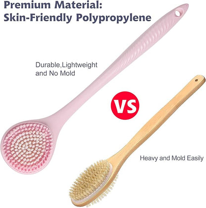 BEDELITE Back Bath Brush Long Handle for Shower of 2 - Soft Shower Brush for Men & Women,Back Brush Scrubber - 16.4" Long Skin Exfoliator for Body Bath Scrubber（2 Pack, Blue & Pink）