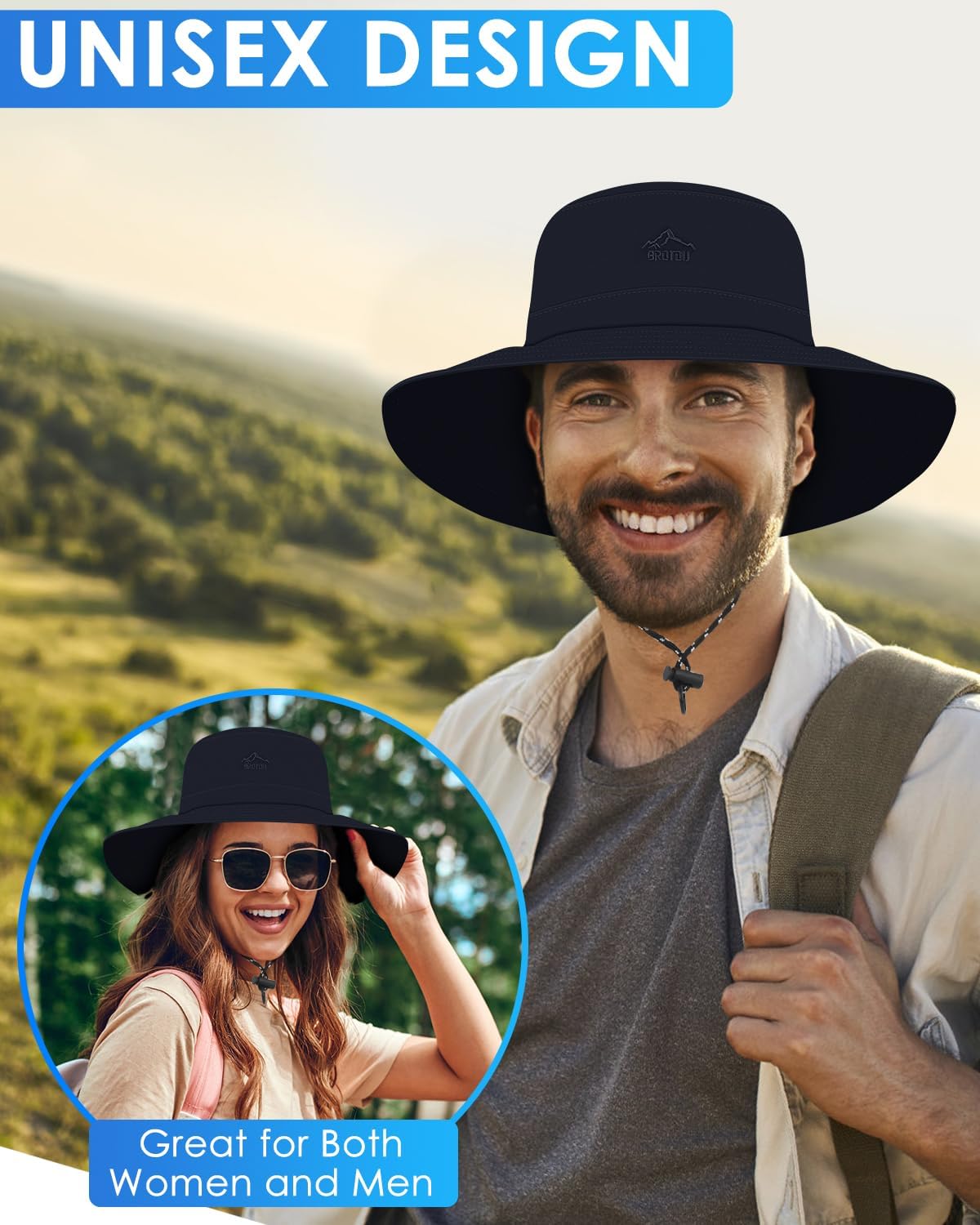BROTOU Foldable Bucket Hats for Women/Men, UPF 50+ Wide Brim Sun Hat, Waterproof Fishing Cap with UV Protection