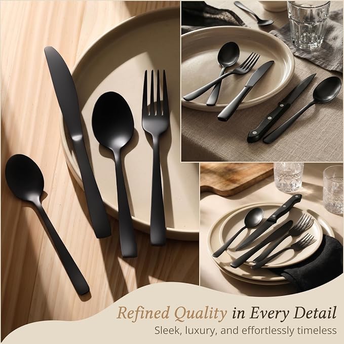 Hiware 48-Piece Black Silverware Set