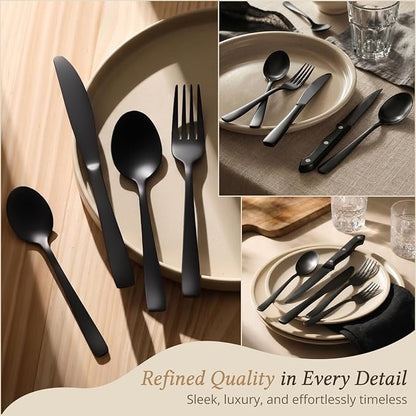 Hiware 48-Piece Black Silverware Set