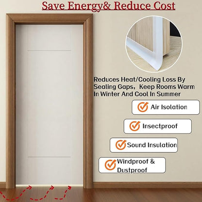 T Shape Door Seal Strip for Door & Windows Gaps，Draft Stopper Bottom Sweep Weather Stripping for Energy Saving, Noise Reduction,Easy Install (White, 1.38" W x 9.8Ft)