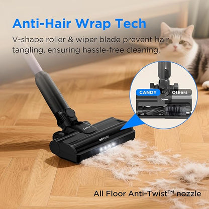 CANDY Cordless Vacuum Cleaner, Stick Vacuum Cordless Rechargeable,45Mins Powerful Suction Vacuum Cleaners for Home,Anti-Tangle,One-Click Dust Disposal,Lightweight for Hardwood Floor Carpet Pet Hair