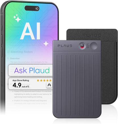 AI Voice Recorder, Note Voice Recorder w/Case, App Control, Transcribe & Summarize with AI Technology, Support 112 Languages, 64GB Memory, Audio Recorder for Lectures, Meetings, Calls, Black