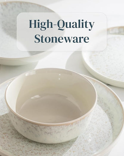 Stoneware dinnerware set 8 persons 24 pcs - Mediterranean dinnerware set, dishwasher, microwave and scratch resistant - bowl and plate set - dinnerware Pure Living Light Beige…