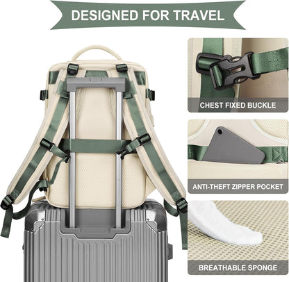coowoz Large Travel Backpack For Women Men,Carry On Backpack,Hiking Backpacks Waterproof Outdoor Sports Rucksack Casual Daypack travel essentials（White Green）
