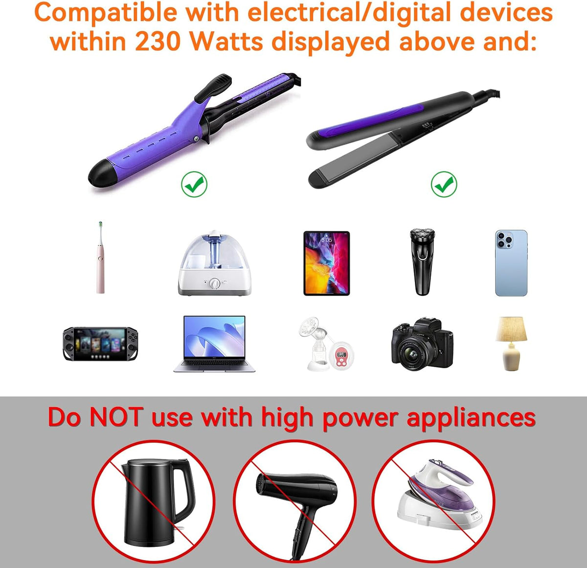ALLWEI 220V to 110V Travel Voltage Converter us to Europe, Step Down Converter for Hair Straightener/Curling Iron, International Power Adapter for EU/UK/US/AU (White)