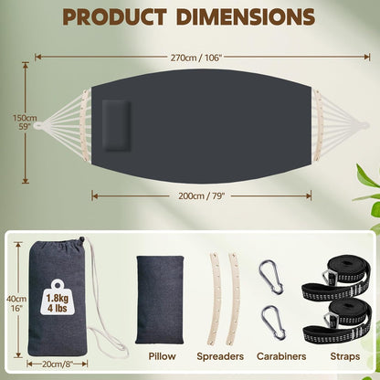 Chihee Cotton Hammock Large Soft Breathable Camping Hammock Holds Up to 660lbs Portable Tree Hammock with Detachable Spreader Bar Pillow 2 Strong Webbings 2 Carabiners Patio Garden Indoor Outdoor