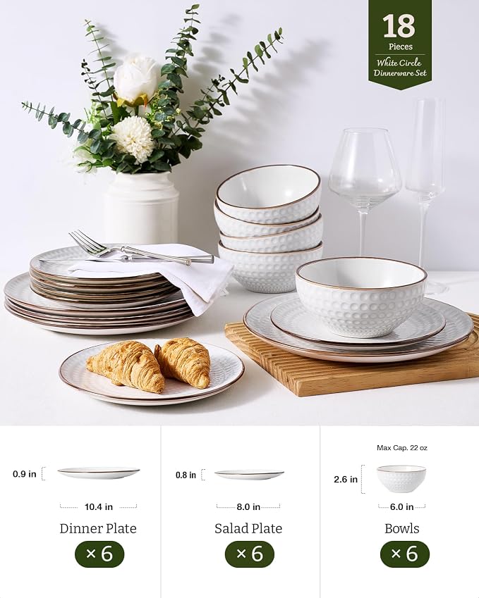Famiware Ceramic Plates and Bowls Sets, Embossed Dishes Dinnerware