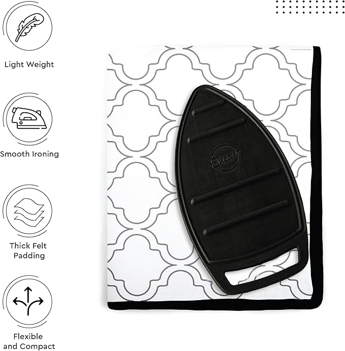 Encasa XO Ironing Mat/Pad (Large 48"x28") with 3mm Padding & Silicone Iron Rest for Steam Pressing on Tabletop or Bed - Heat Resistant, Portable, Quilting & Travel Blanket - White Tiles