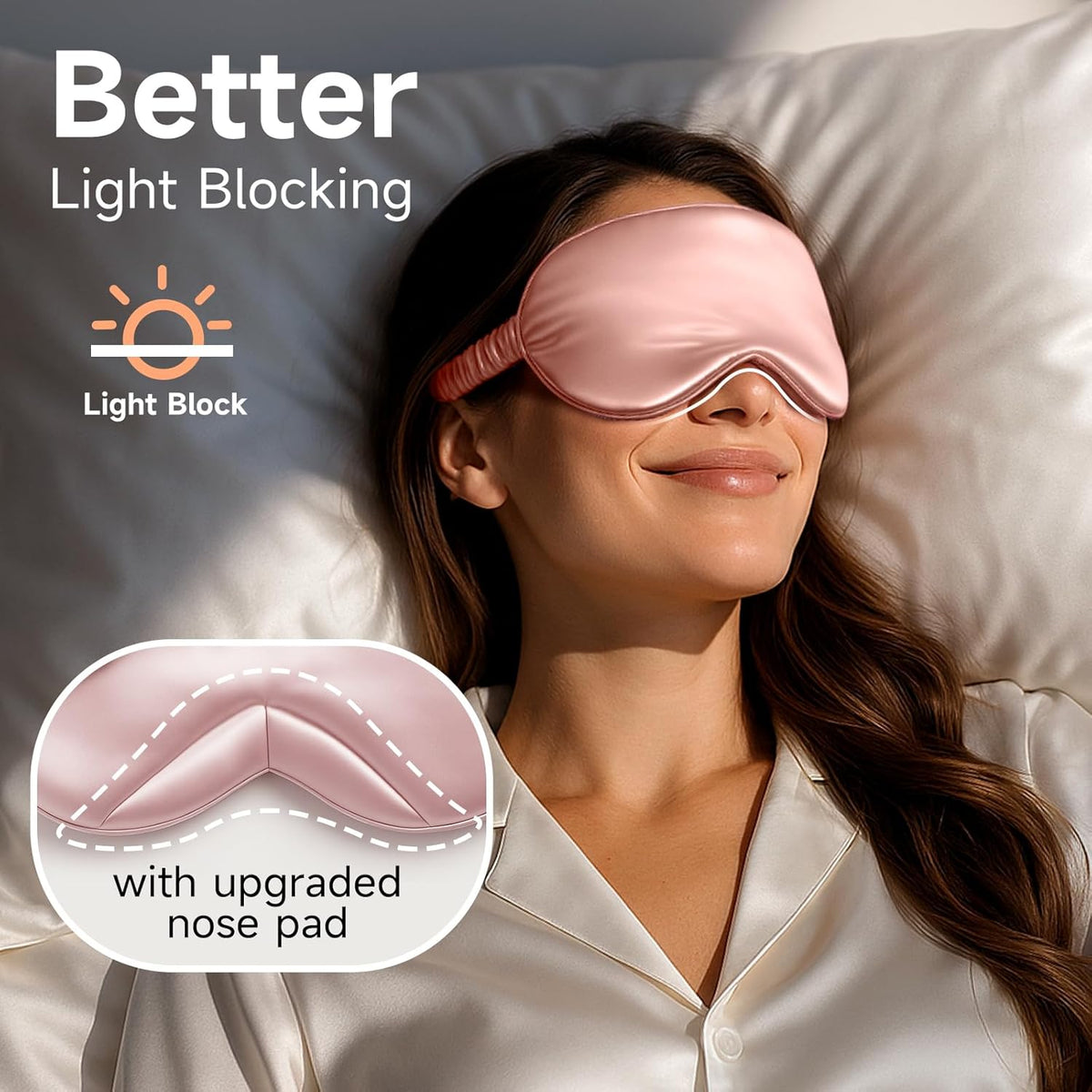 Umisleep 100% Pure Mulberry Silk Sleep Mask, 22 Momme 6A Soft & Smooth Fibers, Breathable Eye Mask for Women Men, Better Light Blocking Sleeping Mask with Travel Pouch, Elastic Strap Blindfold, Pink