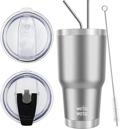 WETOWETO 30 oz Tumbler Stainless Steel Vacuum Insulated Coffee Ice Cup Double Wall Vacuum Coffee Tumbler for Hot and Cold drinks, Suitable for Beach, Travel, Party, Office (Stainless, 1 Pack)
