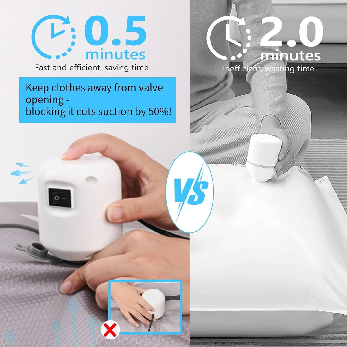 2025 Vacuum Bags for Travel with See-Through Window & 5KPa Pump Space Saver Vacuum Seal Bags for Clothing Travel IP67 Reusable Packing Organizers for Luggage, Backpack, Suitcase Grey 1PC+Pump