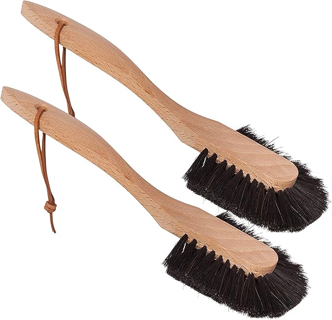 REDECKER Oiled Beechwood Dish Brush with Curved Handle, Set of 2, 10-1/2-Inch Long - Redecker Wood Dish Brush - Natural Bristle Dish Brush