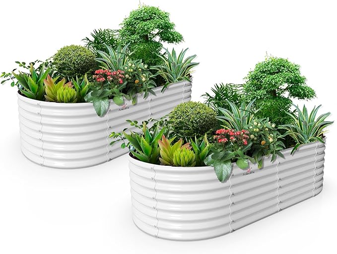 A ANLEOLIFE 2-Set 8X4X2 ft Galvanized Raised Garden Bed Kit, Oval Metal Deep