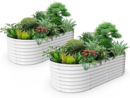A ANLEOLIFE 2-Set 8X4X2 ft Galvanized Raised Garden Bed Kit, Oval Metal Deep