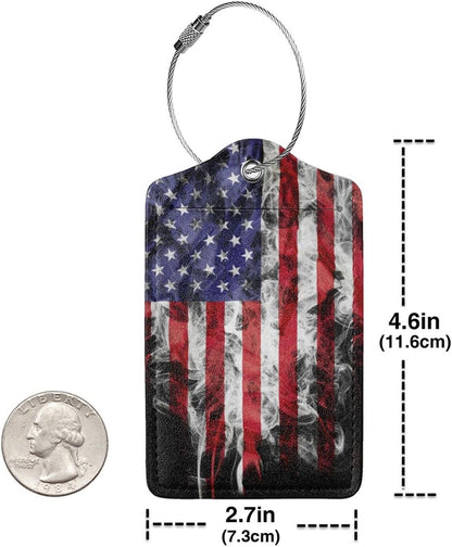 2 Pack American Flag Luggage Tags for Suitcases, Cool Leather Luggage Tag for Travel, Bag Tag Privacy Name ID Card Bag Labels for Friends Adults Kids Tourists