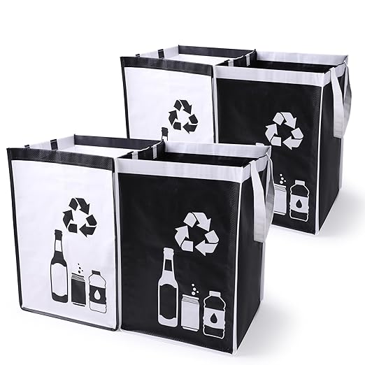 Recycle Waste Bag for Kitchen Home- Large Indoor Recycling Bins Trash Sorting Organizer, Reusable and Waterproof, 4 Pack