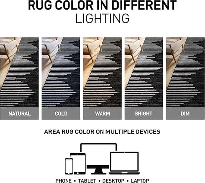 Rugshop Bohemian Stripe Stain Resistant Carpet High Traffic Living Room Kitchen Bedroom Dining Room Large Areas Basement Open Spaces Area Rug 8' x 10' Black