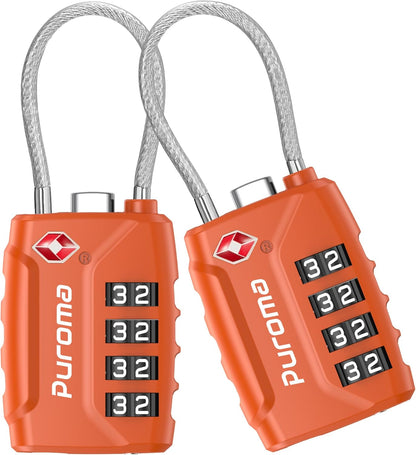 Puroma 2 Pack TSA Approved Luggage Locks, 4 Digit Combination Travel Locks Resettable Code Lock with Zinc Alloy Body for Suitcase, Toolbox, Backpack, Bag, Gym Locker (Orange)
