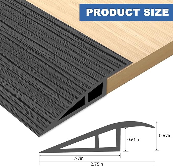 Vinyl Door Threshold Flooring Transition Strip Self Adhesive Carpet Edging Strip for Laminate Doorway Edge Threshold from 2/5" to 3/5" (Dark Gray Wood Grain, 3.3 Ft)