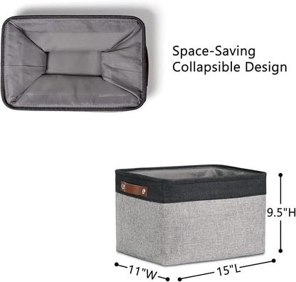 DULLEMELO Fabric Baskets for Storage, Rectangular Fabric Storage Bins Collapsible, Perfect for Shelves, Closets, Nursery, Empty Gift Baskets (3-Pack Medium-15 inch X 11 inch X 9.5 inch , Black&Grey)