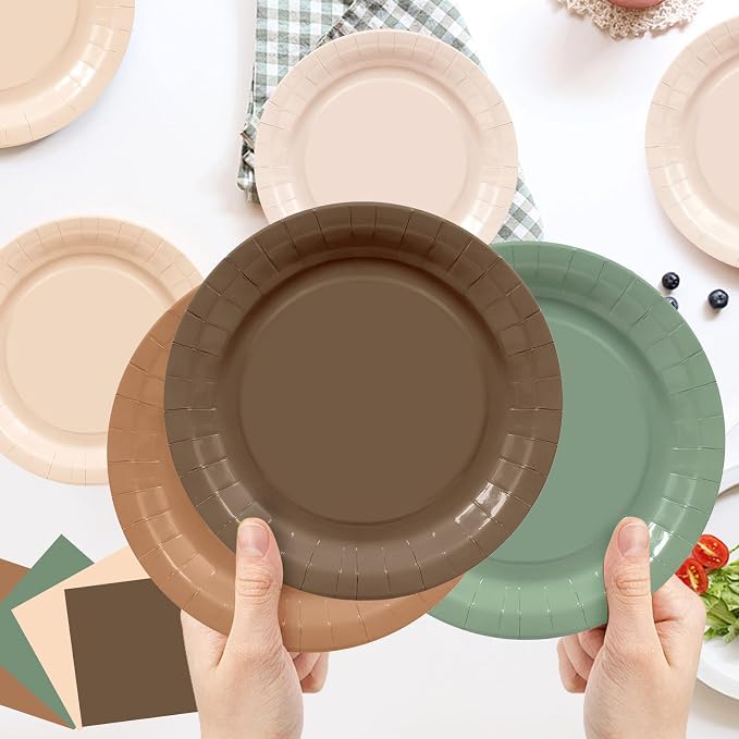 60Pcs Woodland Plates and Napkins Party Supplies, Serves 20 | Sage Green and