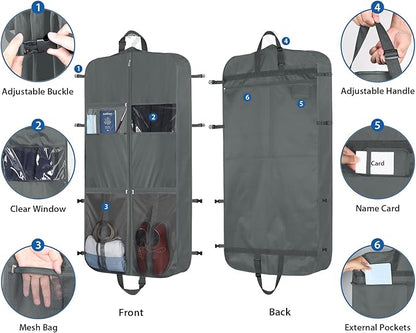 Zilink Upgraded Garment Bags for Travel Hanging Fur Coat Storage Bag Suit Bags for Men Storage with Adjustable Handles and Stable Buckles for Suit Shirts Coats Dresses, Grey