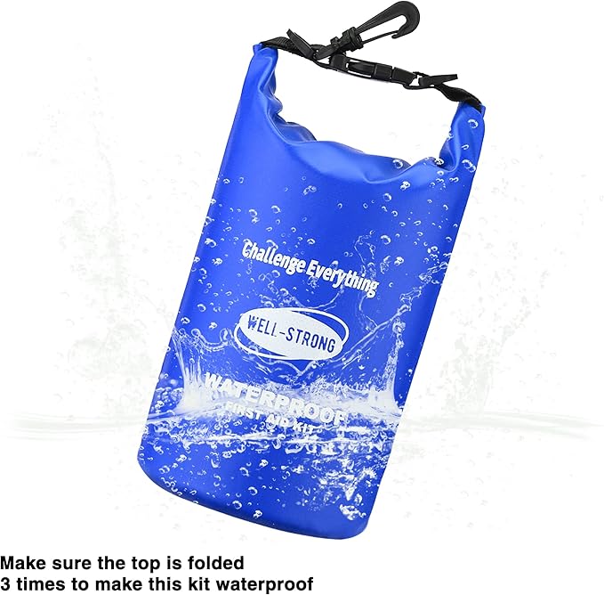 Dual Waterproof Boat First Aid Kit, Emergency Marine Kit with Buckles, Compact Boat Safety Accessories for Fishing Kayaking Boating Swimming Camping Rafting Beach Blue