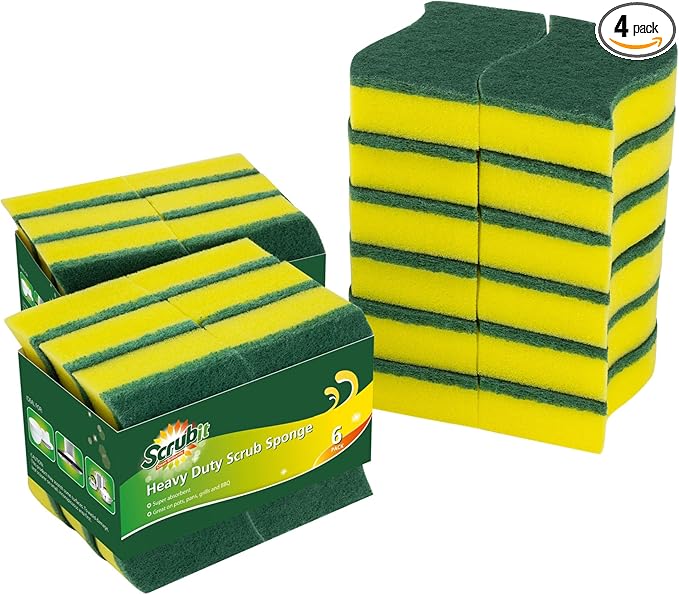 (24 Pack) Heavy Duty Scrub Sponges by SCRUBIT – Kitchen Dish, Sink and Bathroom Cleaning Scrubber Sponge - with Non-Smell Scouring Pad [New Packaging]