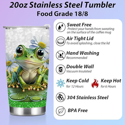 Inspirational Gifts for Women Tumbler, Positive Frog Gifts, Frog Stuff for Women Girls Sister Birthday Christmas, Coffee Mug Stainless Steel Vacuum Insulated Double Wall Travel Cup with Lid, 20oz