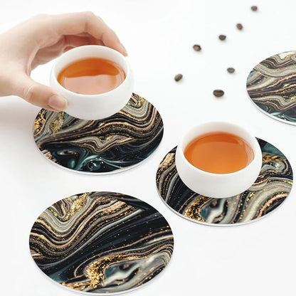 Black Gold Marble Style Coasters Set of 6 Coasters