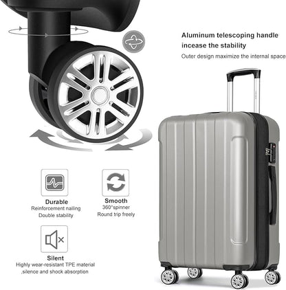 FOCHIER F Luggage Sets, Expandable 3 piece Hard Shell Luggage Set with TSA Lock, PC+ABS Hardside Travel Suitcase with Wheels for Women Men 20 24 28 Inch (Grey)
