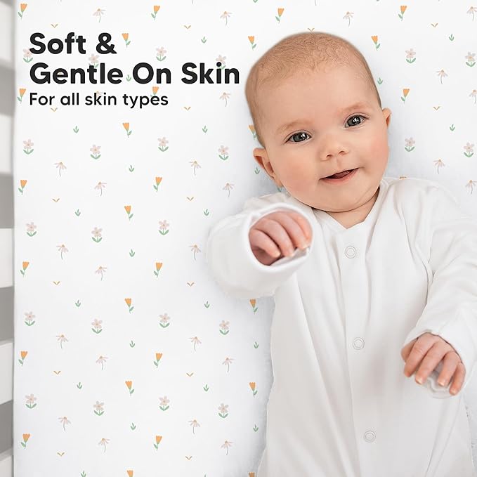 KeaBabies 2-Pack Baby Crib Sheets for Boys, Girls - 52x28 Viscose Derived from Bamboo Toddler Bed Sheets Neutral, Fitted Crib Mattress Cover for Standard Baby Bedding, Soft & Cozy (Wildflowers)