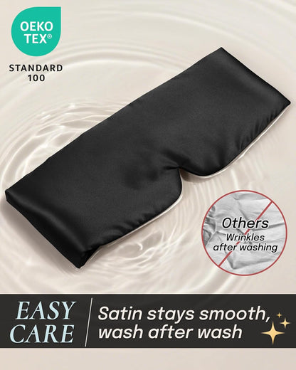 Zenssia Satin Sleep Mask for Women and Men, Lightweight Padded Eye Mask with Adjustable Strap, Comfort Blackout for Travel and Nap - Black