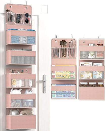 Closet Organizers and Storage, Over The Door Organizer, 6 Shelf Camper Storage, Behind The Door Storage Organizer, Wall Mount Back of Door Hanging Organizers (Pink)