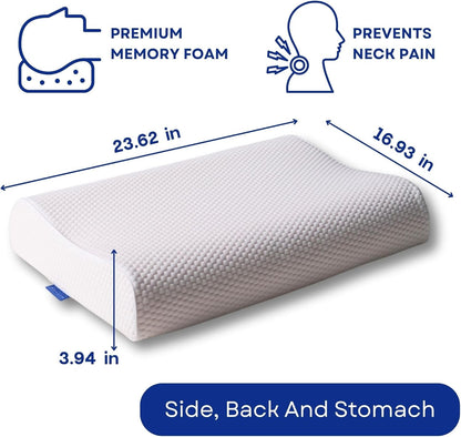 Original Contour Memory Foam Pillow with Bag – Ergonomic Cervical Neck Pillow for Side and Back Sleepers – Neck Alignment and Shoulder Support Design