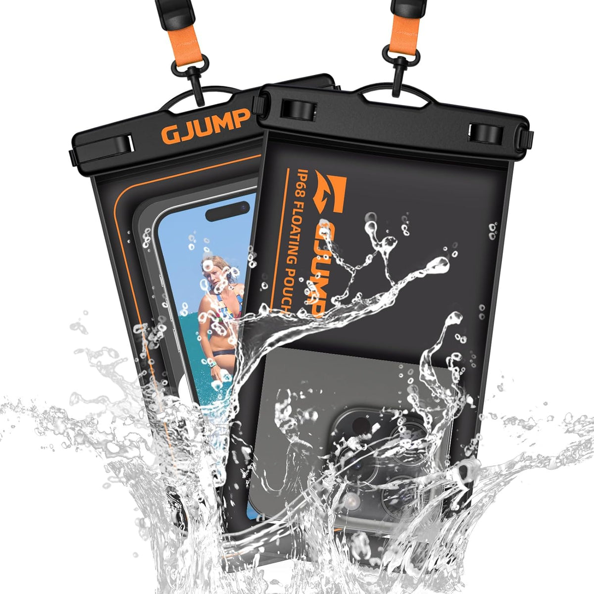 2 Pack Floating Waterproof Phone Pouch, Up to 8.3" IP68 Cellphone Dry Bag Compatible for iPhone 16 15 14 13 Pro Max Samsung Galaxy, Essential for Beach Cruise Ship (Orange*2)
