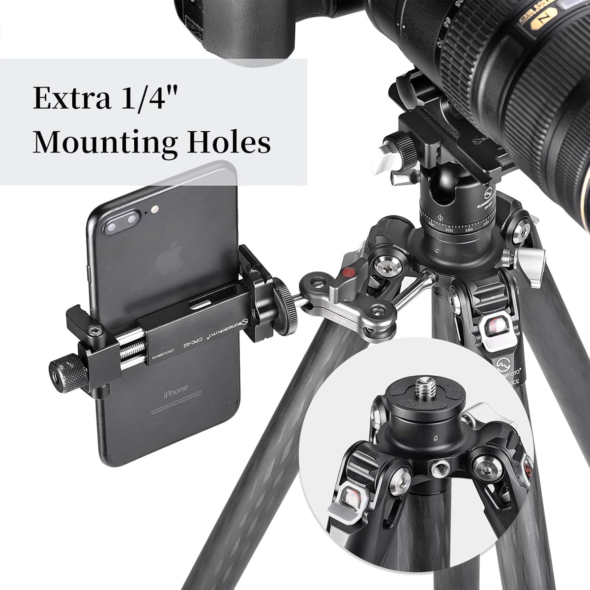 TT2340CE 4-Sections Carbon Fiber Travel Tripod for Ipad, Phone, DSLR Camera, Ideal for vlog Photography, Compact Travel Tripod Lightweight, Small and Short, with 25mm Ball Head