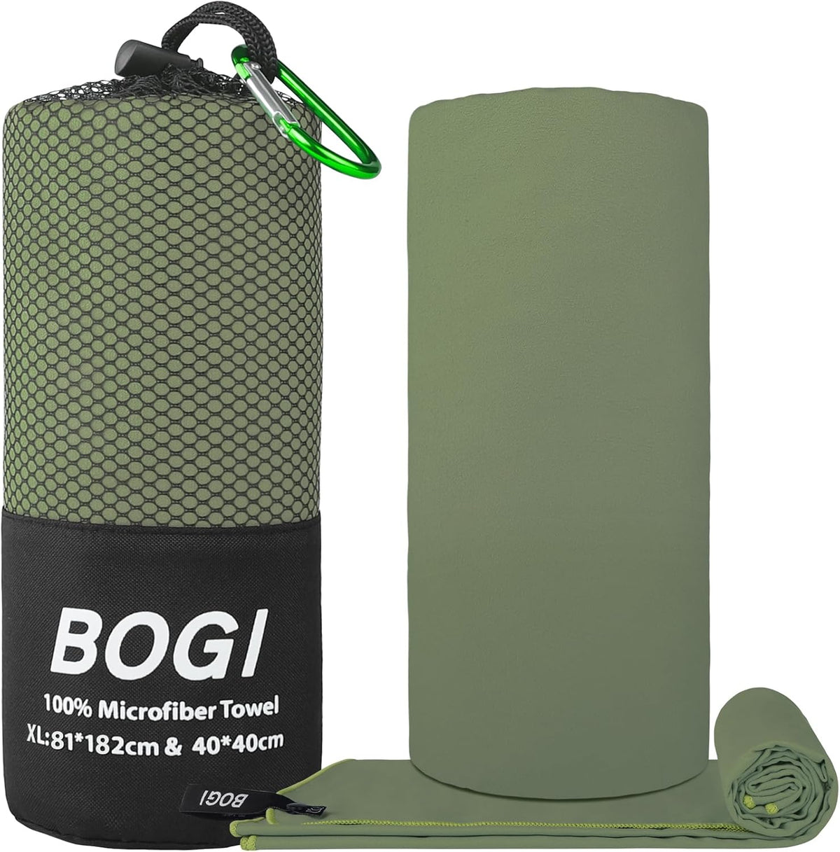 BOGI Microfiber Travel Sports Towel-Quick Dry Travel Towel,Soft Lightweight Absorbent Compact for Camping Gym Beach Bath Yoga Swimming Backpacking (XL:72''x32''+16''x16''-AGreen)