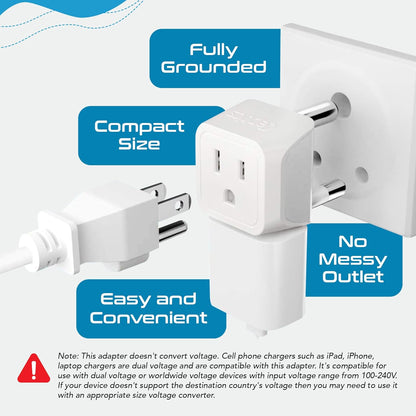 Ceptics African Travel Adapter Set 2 in 1 USA to Africa, S. Africa, Nigeria, Ghana, Uganda (Type M, E/F, Type G) - 3 Pack (Does Not Convert Voltage)