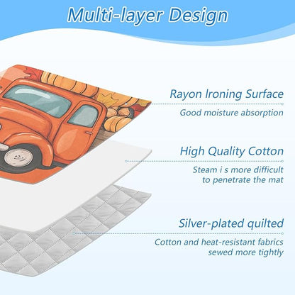 Ironing Mat Portable Ironing Pad Ironing Blanket for Table Top Heat Resistance Double-Side Using Travel Large 47.2 x 27.6 Inch Foldable Lightweight Autumn Truck Pumpkin Leaves