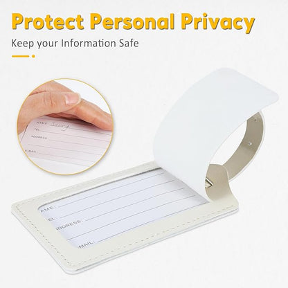 Travelambo Luggage Tags for Suitcases Faux Leather Privacy Protection 2 Pack Bag Tags Travel Accessories Essential, Ivory