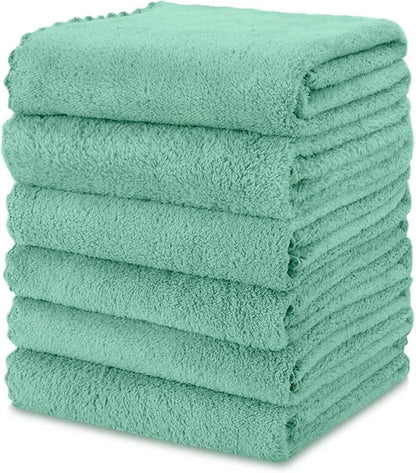 kimteny Kitchen Cloth Dish Towels, 13x28 Inches Premium Dishcloths, Super Absorbent Coral Velvet Microfiber Cleaning Cloths, Fast Drying Rags for Washing Dishes (13x28-6 Pack, Green)