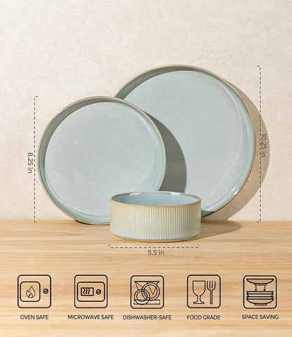 Ceramic Dinnerware Set for 8, 24-Piece Plates and Bowls Set | Lightweight