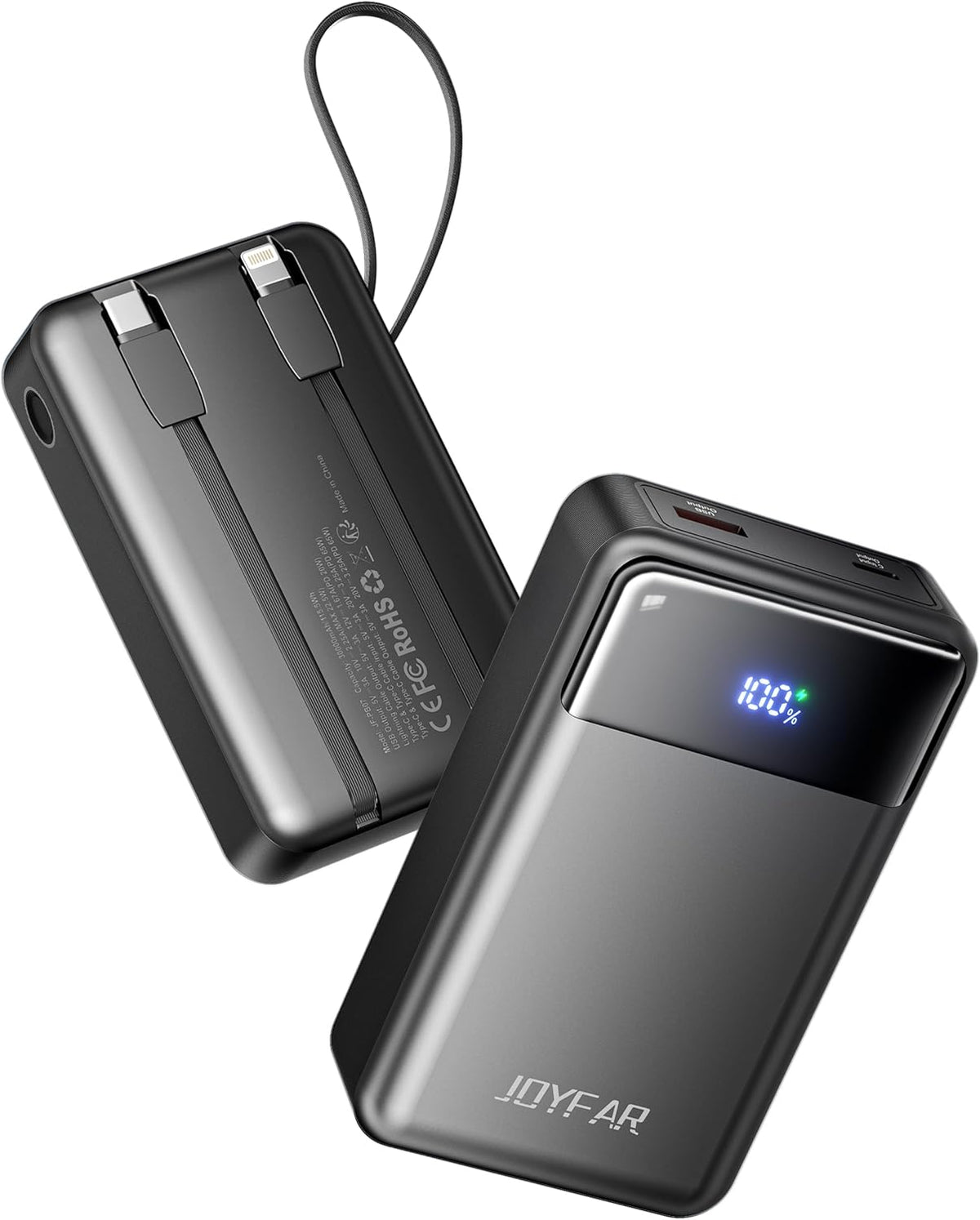 Portable Charger Power Bank - 30000mAh 65W Laptop Travel Essentials Battery Pack USB C Built in Cable Phone Fast Charging Compatible with iPhone 16 15 14 13 iPad MacBook Samsung Google (Black)